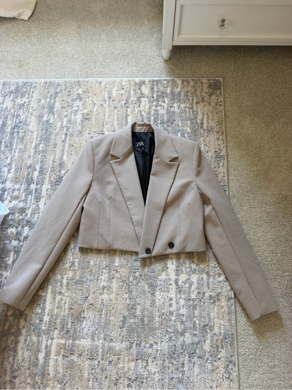 Zara Cropped Blazer Jacket and skirt set in Light Taupe